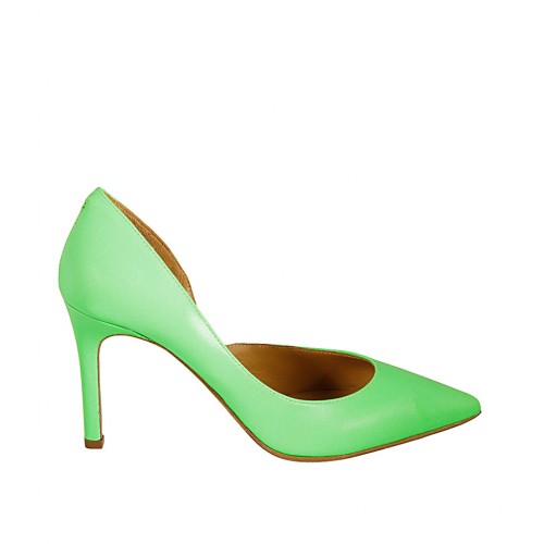 Woman's pump with sidecut in fluorescent green leather heel 8 - Available sizes:  33, 34, 42