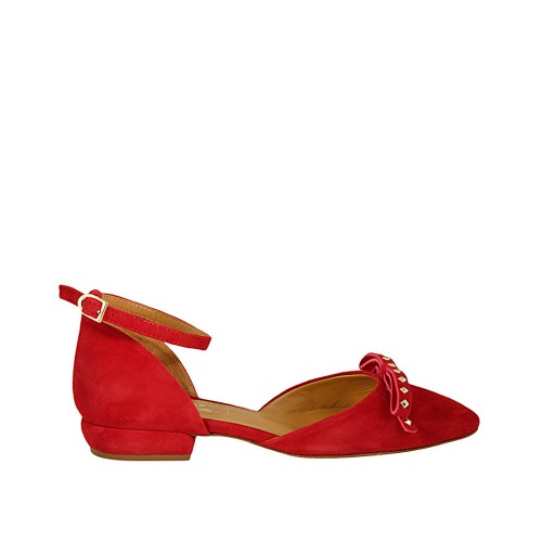 Scarpa aperta da donna con cinturino e borchie in camoscio rosso tacco 2 - Misure disponibili: 33, 42, 43, 44, 45, 46