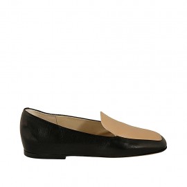 Mocassin pour femmes en cuir noir et rose nue talon 1 - Pointures disponibles:  33, 34, 42, 43, 45, 46
