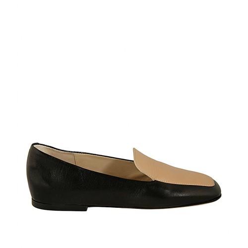 Mocassin pour femmes en cuir noir et rose nue talon 1 - Pointures disponibles:  33, 34, 42, 43, 45, 46