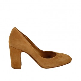Decolté da donna in camoscio color tabacco tacco 8 - Misure disponibili: 33, 42, 44