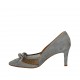 Zapato de salon puntiagudo para mujer con moño y tachuelas en tela de lunares transparente y gamuza azul grisaceo tacon 7 - Tallas disponibles:  34, 42, 43, 44, 45, 46