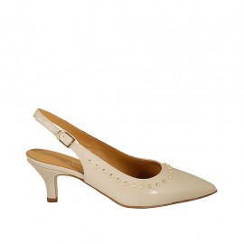 Slingback für Damen aus nudefarbenem Lackleder mit Nieten Absatz 5 - Verfügbare Größen:  33, 34, 44, 46