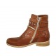 Bottines pour femmes avec fermeture éclair, boucles et goujons en cuir et cuir perforé brun clair talon 3 - Pointures disponibles:  33, 42, 43, 44