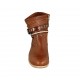 Stivaletto da donna con cerniera, fibbie e borchie in pelle e pelle forata color cuoio tacco 3 - Misure disponibili: 33, 34, 42, 43, 44, 45, 46