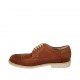 Men's laced derby shoe with Brogue decorations in tan-colored leather  - Available sizes:  37, 38, 46, 47, 48, 49, 50