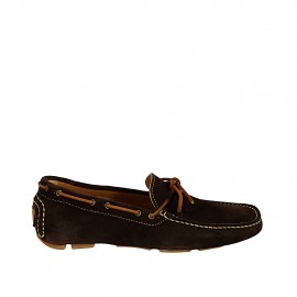 Men's laced car shoe in dark brown suede - Available sizes:  37, 38, 46, 47, 48, 49, 50, 51, 52