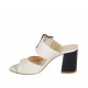 Pantolette für Damen mit Schnalle aus weissem Leder und blauem Lackleder Absatz 7 - Verfügbare Größen:  32, 42, 43, 44