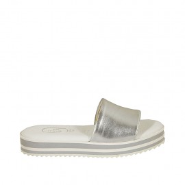 Woman's mules in silver laminated leather wedge heel 3 - Available sizes:  32, 33, 42, 43, 44