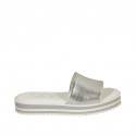 Woman's mules in silver laminated leather wedge heel 3