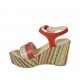 Woman's sandal in red suede, red and platinum laminated leather and multicolored fabric with strap, platform and wedge heel 9 - Available sizes:  32, 33, 34, 42, 43, 44, 45