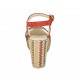 Woman's sandal in red suede, red and platinum laminated leather and multicolored fabric with strap, platform and wedge heel 9 - Available sizes:  32, 33, 34, 42, 43, 44, 45