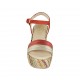 Woman's sandal in red suede, red and platinum laminated leather and multicolored fabric with strap, platform and wedge heel 9 - Available sizes:  32, 33, 34, 42, 43, 44, 45