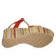 Woman's sandal in red suede, red and platinum laminated leather and multicolored fabric with strap, platform and wedge heel 9 - Available sizes:  32, 33, 34, 42, 43, 44, 45