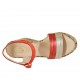 Woman's sandal in red suede, red and platinum laminated leather and multicolored fabric with strap, platform and wedge heel 9 - Available sizes:  32, 33, 34, 42, 43, 44, 45