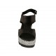 Woman's sandal with velcro strap in black laminated leather and grey fabric wedge heel 6 - Available sizes:  43, 45, 46