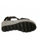 Woman's sandal with velcro strap in black laminated leather and grey fabric wedge heel 6 - Available sizes:  43, 45, 46