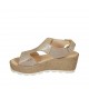 Sandalo da donna in pelle laminata e tessuto platino con velcro, plateau e zeppa in corda 6 - Misure disponibili: 31, 42, 43, 44, 45, 46