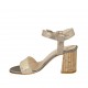 Woman's strap sandal in taupe and platinum laminated printed suede heel 7 - Available sizes:  42, 43, 44, 46