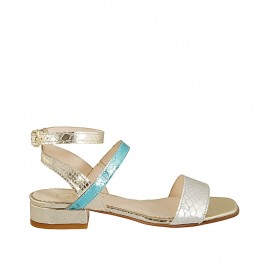 Sandale avec courroie pour femmes en cuir verni imprimé platine, argent et turquoise talon 2 - Pointures disponibles:  33, 34, 42, 43, 44, 45, 46