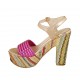 Sandalo con cinturino da donna con plateau in pelle laminata rame e fuchsia e tessuto multicolore tacco 12 - Misure disponibili: 31, 33, 34, 42, 43, 44