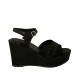 Woman's strap sandal in black laminated and printed suede with platform and wedge heel 9 - Available sizes:  32, 42, 43, 44, 45