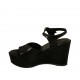 Woman's strap sandal in black laminated and printed suede with platform and wedge heel 9 - Available sizes:  32, 42, 43, 44, 45