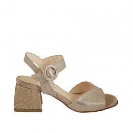 Sandale pour femmes avec courroie en daim imprimé et lamé taupe et platino talon 5 - Pointures disponibles:  31, 44, 45