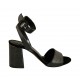 Sandale pour femmes avec courroie à la cheville en cuir lamé noir scintillant talon 7 - Pointures disponibles:  43, 46