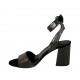 Sandale pour femmes avec courroie à la cheville en cuir lamé noir scintillant talon 7 - Pointures disponibles:  43, 46