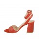 Sandalia para mujer con correa al tobillo en piel laminada roja brillante tacon 7 - Tallas disponibles:  32, 33, 34, 42, 43