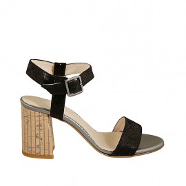 Sandale pour femmes avec courroie en daim lamé imprimé noir talon 7 - Pointures disponibles:  31, 42, 43, 44, 46