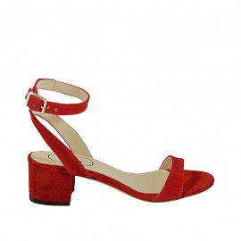 Sandalo da donna con cinturino alla caviglia in camoscio rosso tacco 4 - Misure disponibili: 32, 33, 34, 43, 44, 45