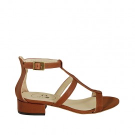 Chaussure ouverte pour femmes avec courroie en cuir marron talon 3 - Pointures disponibles:  43