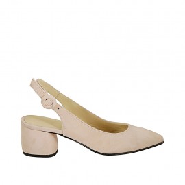 Slingback für Damen aus rosafarbenem Wildleder Absatz 5 - Verfügbare Größen:  32, 42, 43, 45