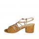 Sandalo da donna in pelle stampata e camoscio color cuoio tacco 5 - Misure disponibili: 33, 34, 42, 43, 44, 45
