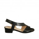 Sandale pour femmes avec fermeture velcro en cuir noir talon 3