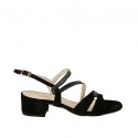 Sandale pour femmes en cuir et daim noir talon 4