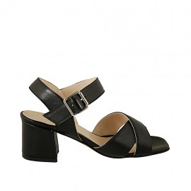 Woman's strap sandal in black leather heel 5 - Available sizes:  32, 33, 34, 42, 45