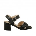 Sandalo da donna con cinturino in pelle nera tacco 5