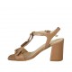Sandalo da donna con frange e nappine in pelle beige tacco 7 - Misure disponibili: 42, 44