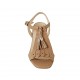 Sandalo da donna con frange e nappine in pelle beige tacco 7 - Misure disponibili: 42, 44