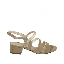 Woman's sandal in platinum laminated leather and beige suede heel 4 - Available sizes:  33