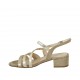 Woman's sandal in platinum laminated leather and beige suede heel 4 - Available sizes:  33