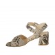 Sandalo da donna con cinturino in pelle stampata nera e beige tacco 5 - Misure disponibili: 32, 33, 34, 42, 43