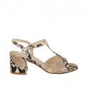 Woman's strap sandal in multicolored printed leather heel 5