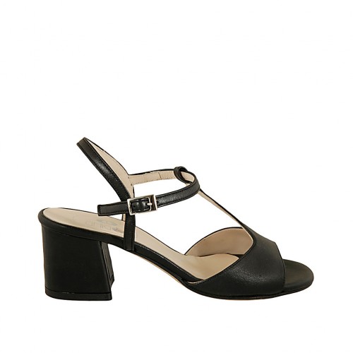 Sandalia para mujer con cinturon en piel negra tacon 5 - Tallas disponibles:  43, 44, 45
