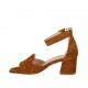 Offener Damenschuh mit Riem aus hellbraunem Wildleder Absatz 6 - Verfügbare Größen:  33, 34, 42, 44, 45
