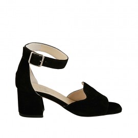 Woman's open shoe with strap in black suede heel 6 - Available sizes:  32, 42, 43, 44, 45