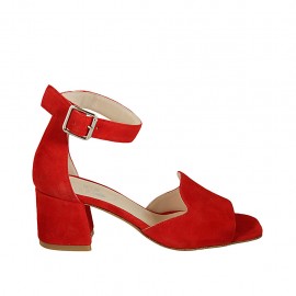 Woman's open shoe with strap in red suede heel 6 - Available sizes:  32, 34, 42